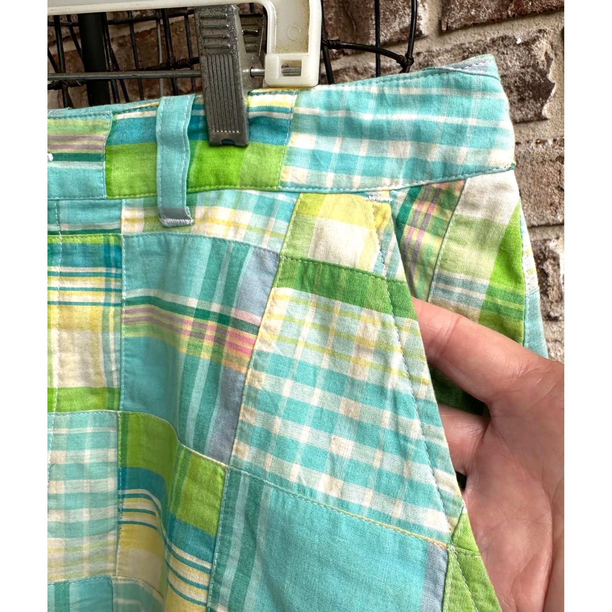 Designer Cape Madris Skirt Size 6 Plaid Button Zip Green Yellow Blue Size 32" / US 10 / IT 46 - 3 Thumbnail