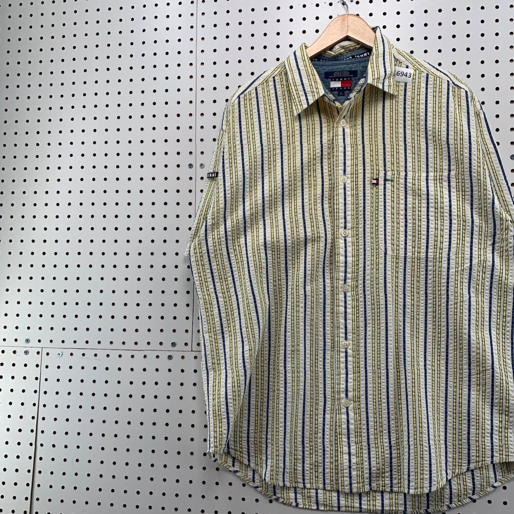 Tommy Hilfiger VINTAGE Tommy Jeans Button Shirt Short Sleeve Men Large Yellow SearSucker Size US L / EU 52-54 / 3 - 3 Thumbnail
