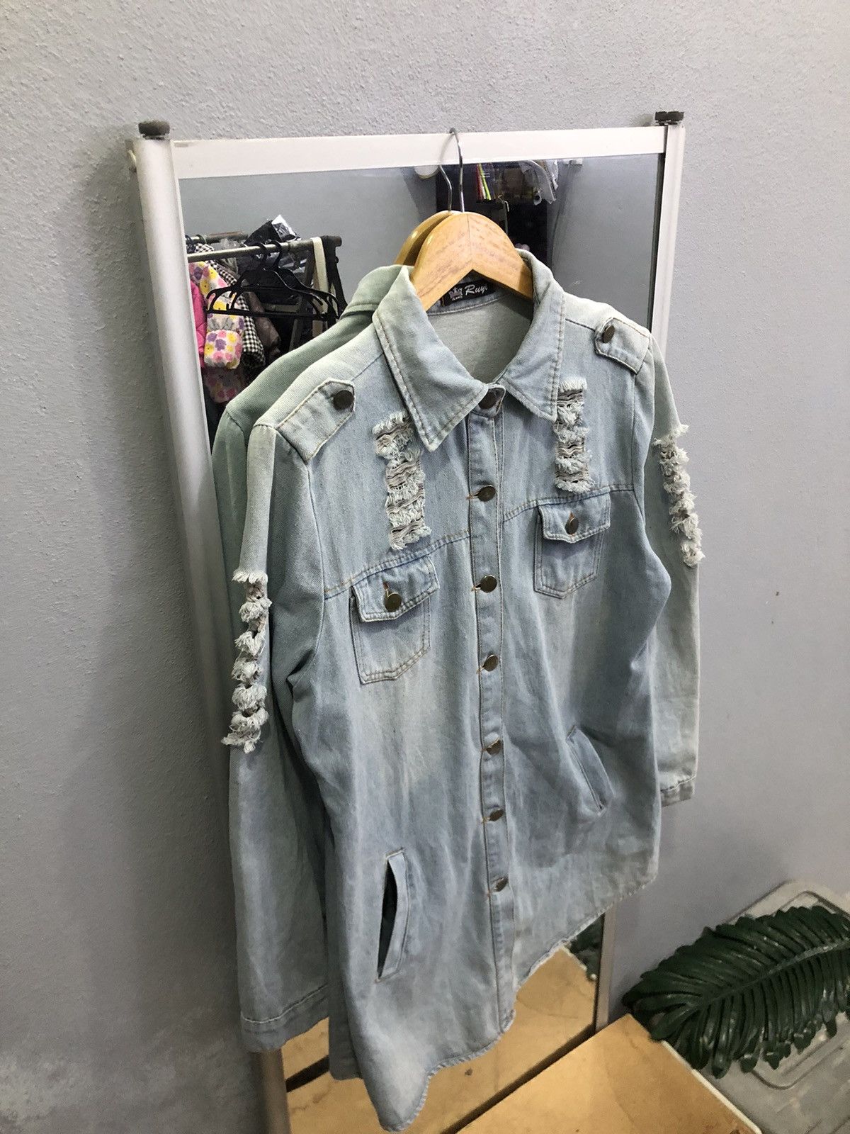 Japanese Brand Ruyi Distressed Denim Long Jacket Y2K Grunge Size M / US 6-8 / IT 42-44 - 3 Thumbnail