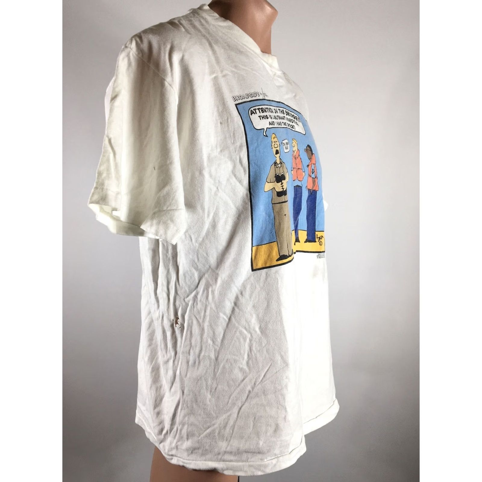 Vintage VINTAGE Broadside By Bacon Shirt White Single Stitch Sailing Navy Cartoon 1995 Size US XL / EU 56 / 4 - 5 Thumbnail