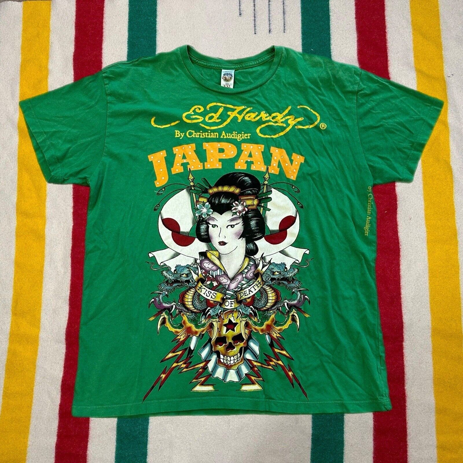 image of Ed Hardy Shirt Men’S Japan Tattoo Audigier in Green, Men's (Size 2XL)