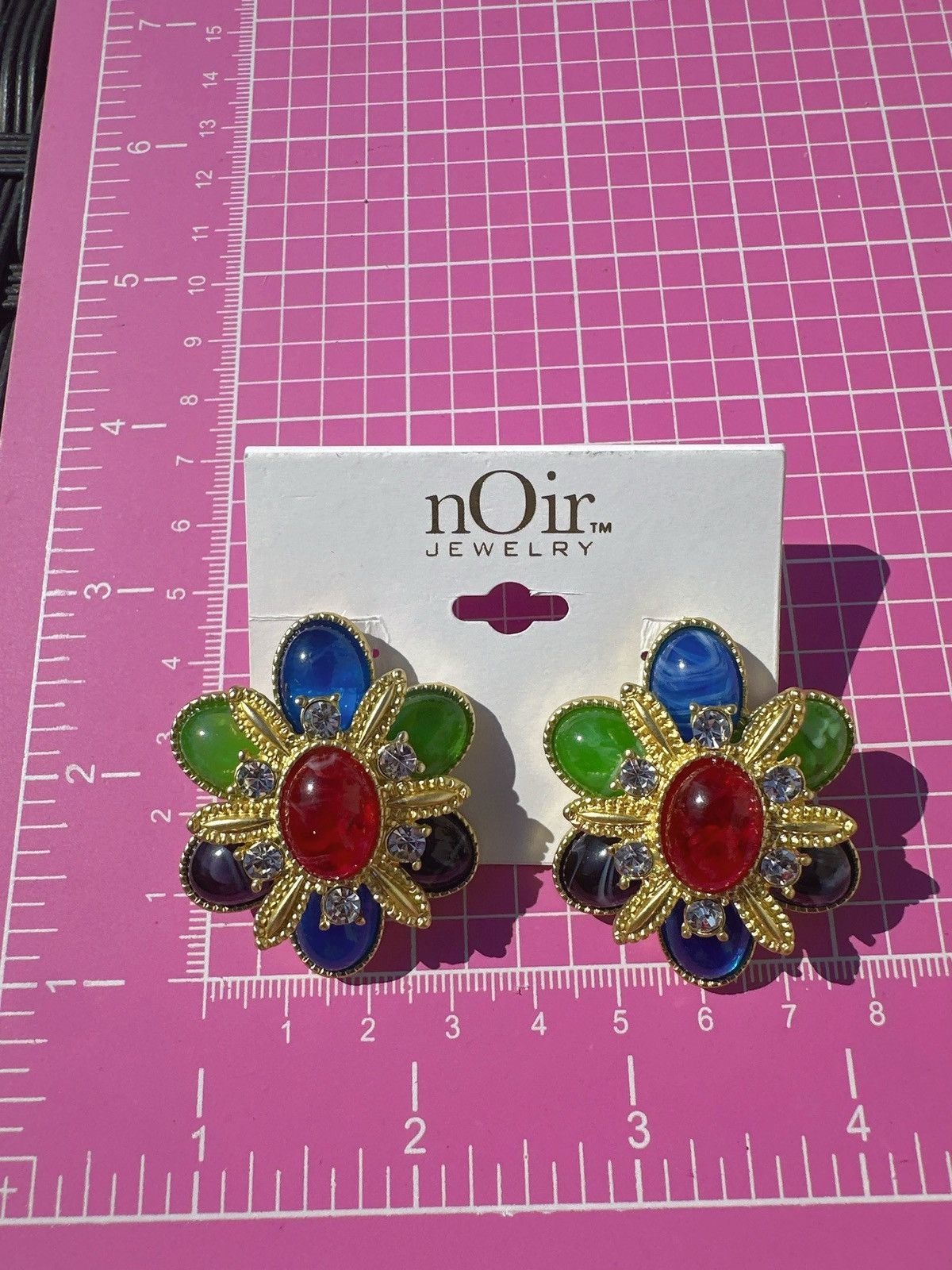 Designer Noir gold tone Multicolor beads Statement Earrings diamond Size ONE SIZE - 2 Thumbnail