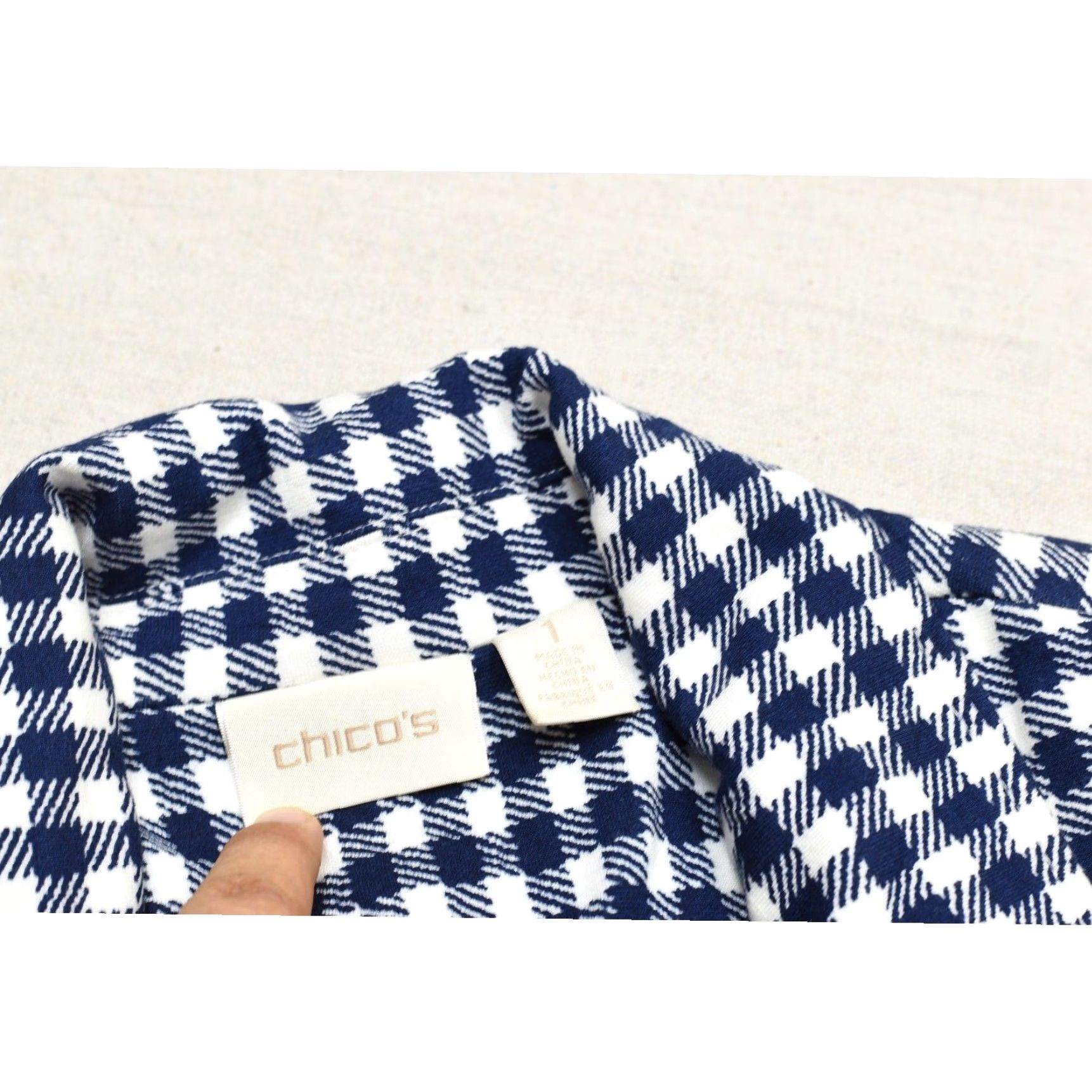 Vintage Chicos Jacket Womens 1 Medium Blue White Gingham Check Zip Front Lined Blazer Size XS / US 0-2 / IT 36-38 - 7 Thumbnail
