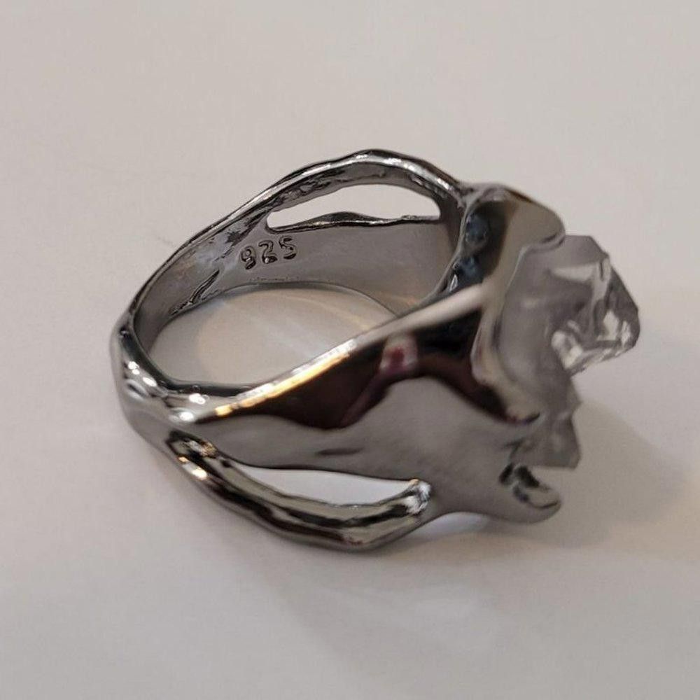 Designer 925 Sterling Silver Black Irregular White Rock Ring - Size 6 Size ONE SIZE - 7 Thumbnail