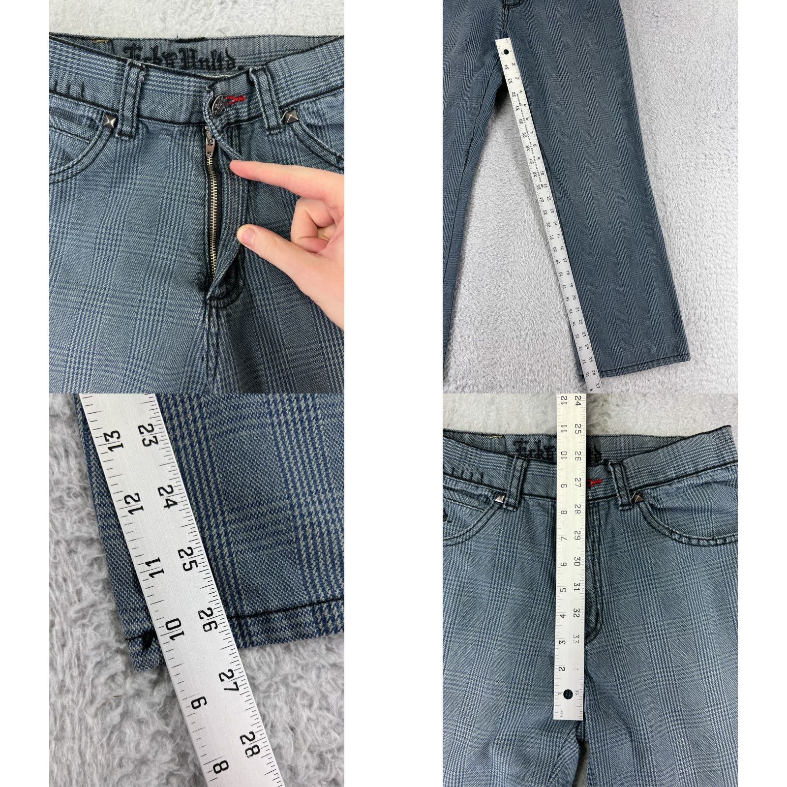 Ecko Unltd. VINTAGE Ecko Unltd. Pants Womens 14 Blue Embroidered Studded Straight Leg Plaid Pattern Jeans Shirt Size 36" / US 14 / IT 50 - 8 Thumbnail