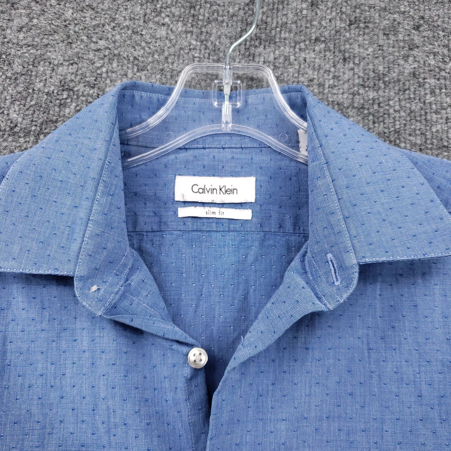 Calvin Klein Calvin Klein Shirt Dress Mens 15.5 Button-Down Blue Slim Fit Long Sleeve Size 42R - 6 Thumbnail