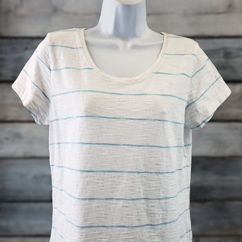 Habitat Habitat Womens Tee Sz S White Blue Stripe Short Sleeve Cotton Shirt Womens Multicolor Stripe 90s/2000s Fashion Size 28" / US 6 / IT 42 - 1 Thumbnail