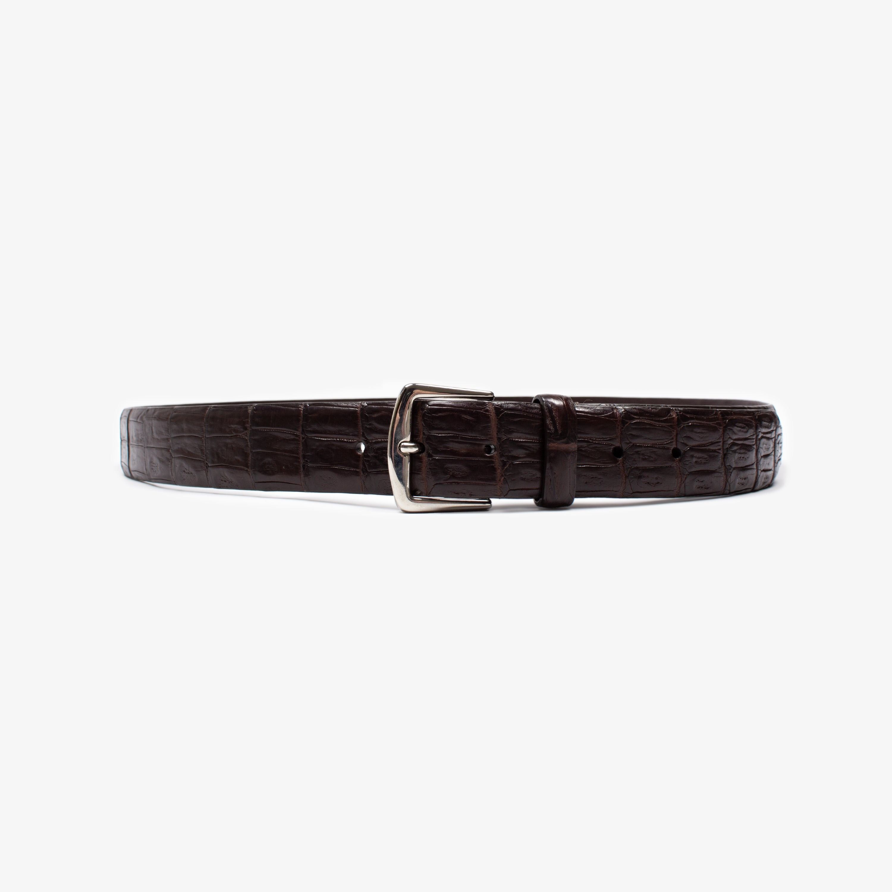 Loro Piana LORO PIANA BROWN CROCODILE BELT Size 46 - 2 Thumbnail
