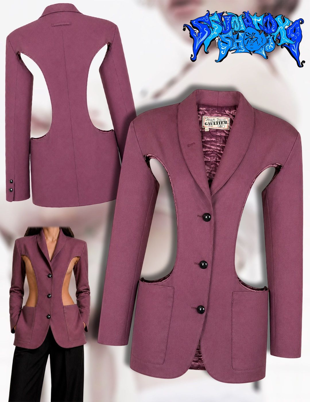 Jean Paul Gaultier Jean Paul Gaultier Pour GIBO Vintage 80s Cut-Out Cage Blazer Size L / US 10 / IT 46 - 1 Thumbnail