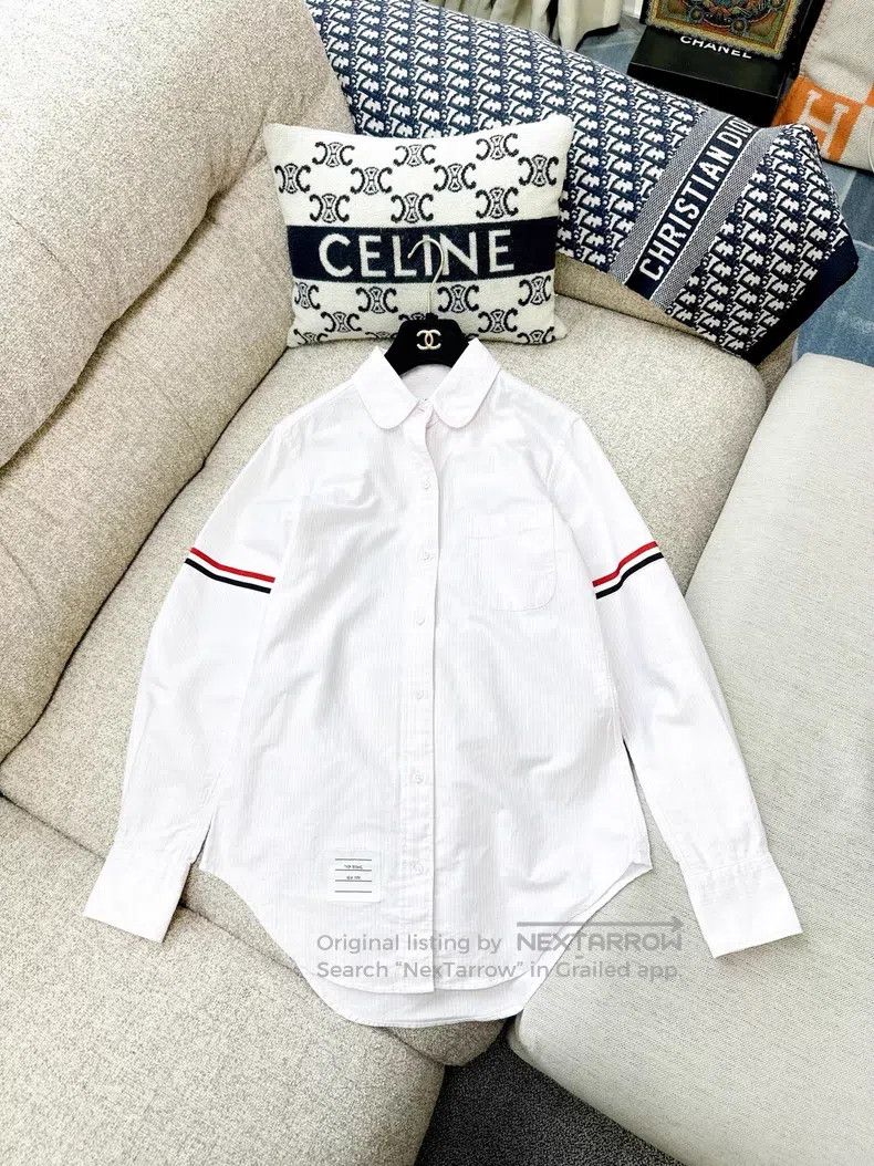 Thom Browne Thom Browne Pink and White Striped Long Sleeve Shirt Size US XXS / EU 40 - 1 Thumbnail