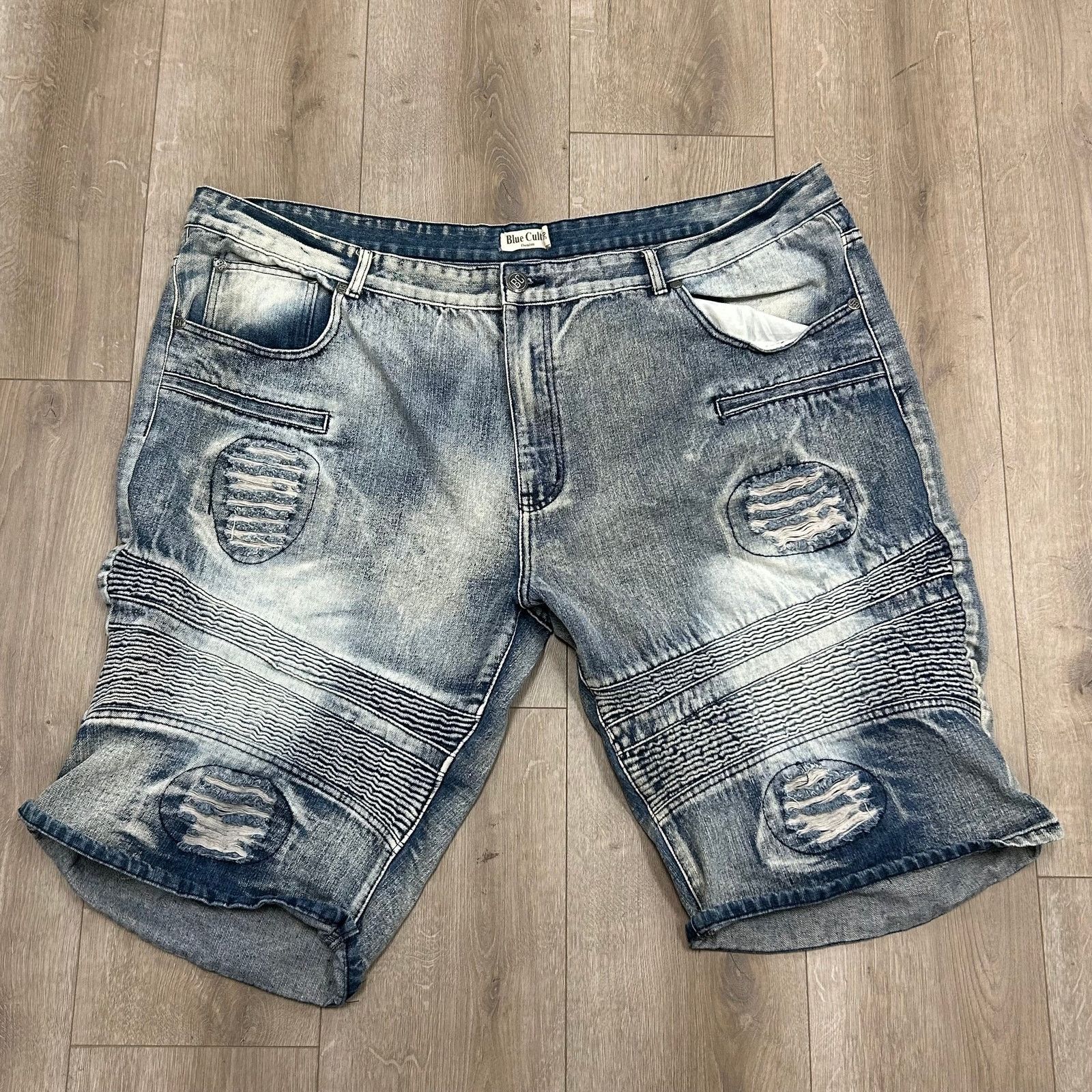 Supreme Blue Cult Distressed Biker ribbed Denim Shorts Size 50 B11 Size US 44 / EU 60 - 1 Thumbnail