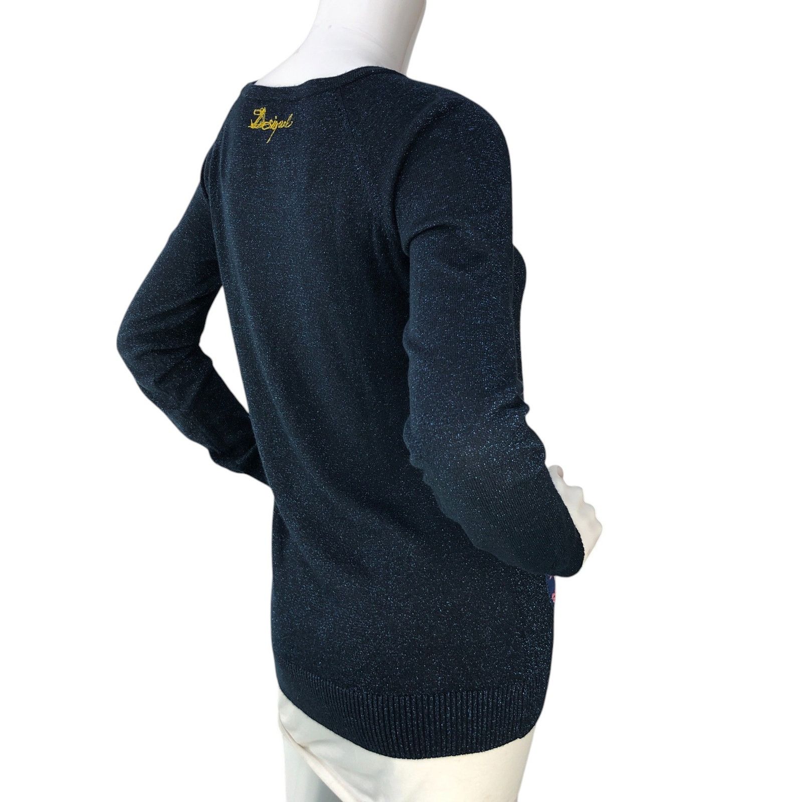 Desigual Desigual Size S Sweater Floral Embroidery Metallic Navy Blue Size S / US 4 / IT 40 - 8 Thumbnail
