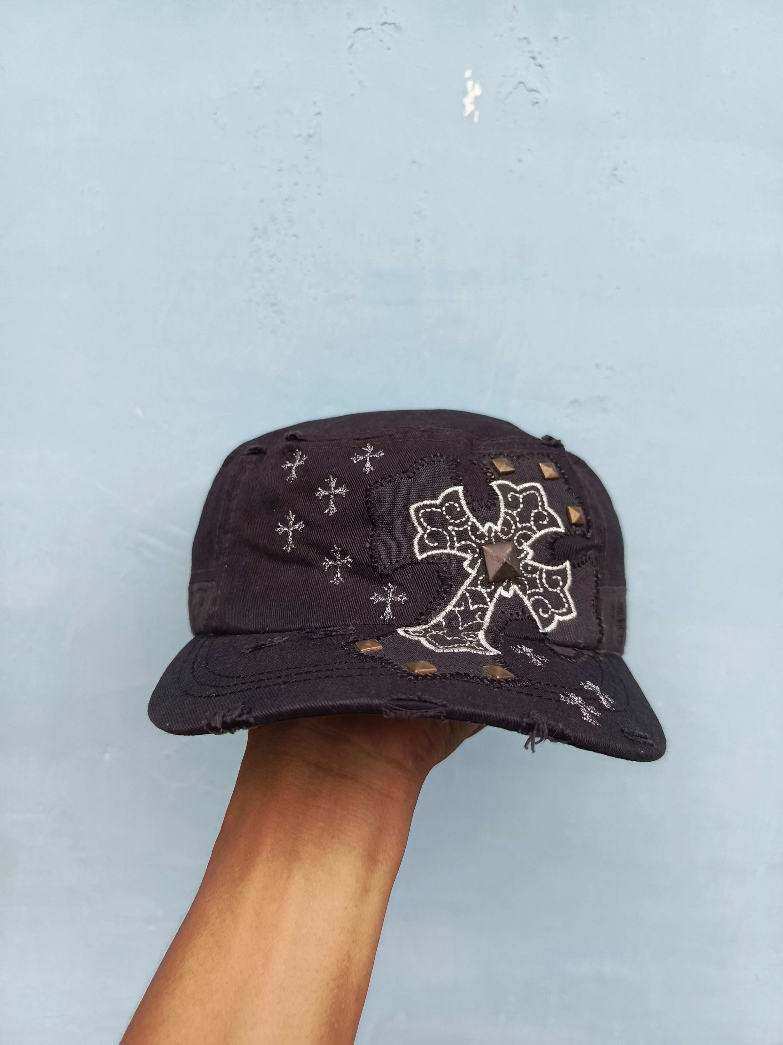 image of Hats Leader L.o.g.a Black Cross Rhinestone Y2K Trucker Hat Cap, Men's