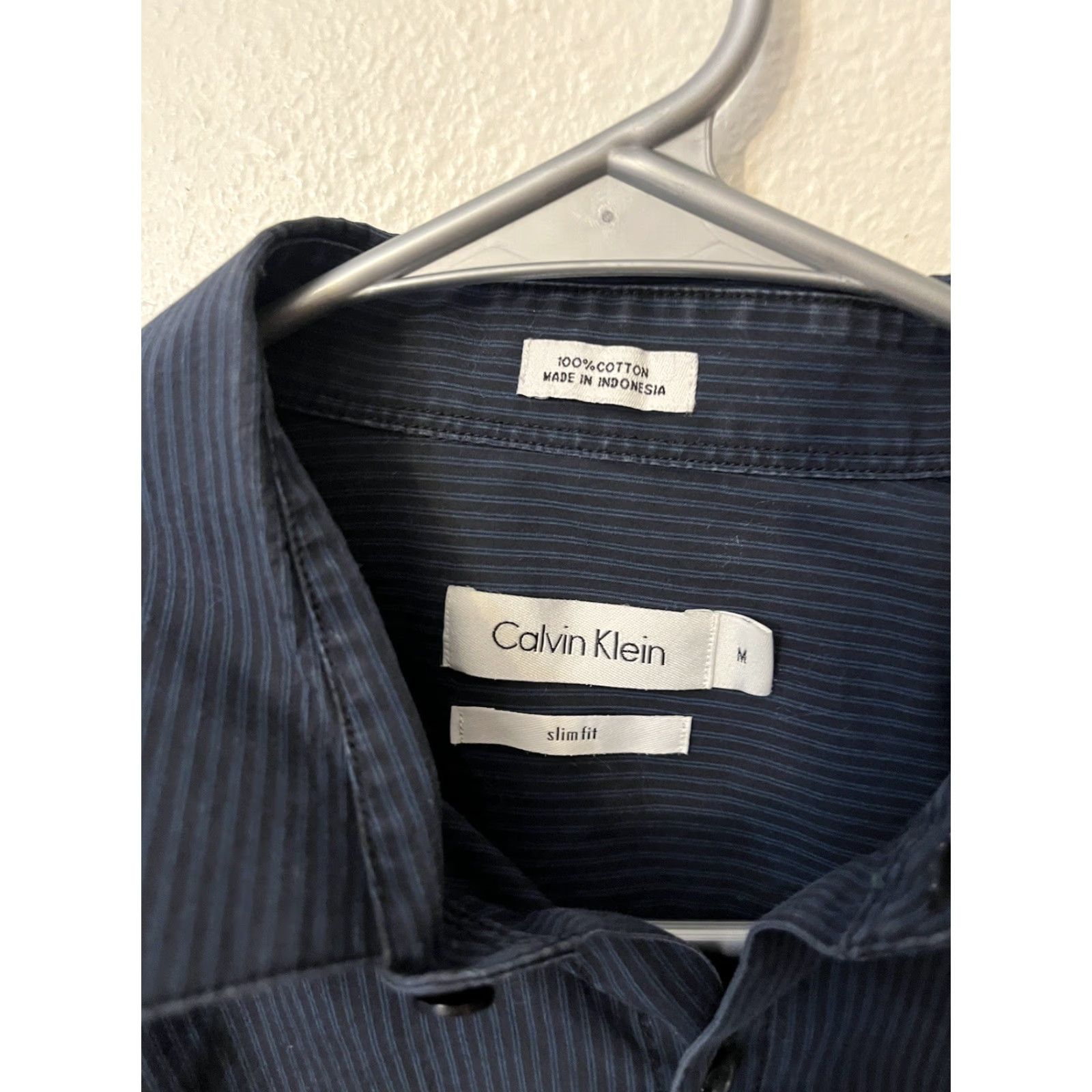Calvin Klein Calvin Klein Shirt Men Dress Shirt Slim Fit Size M Blue Striped Button Collar Size 40R - 2 Thumbnail