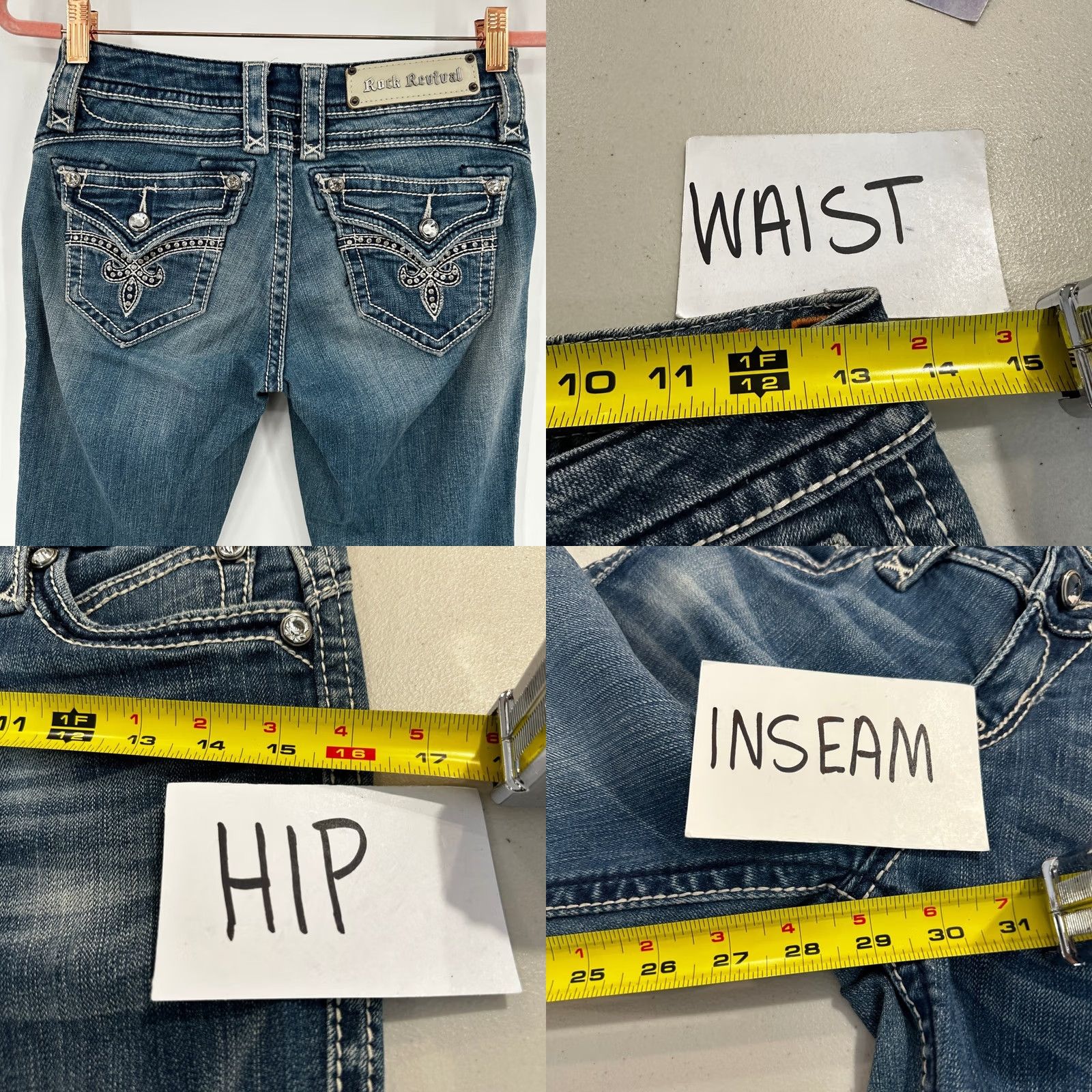Vintage Rock Revival Jasmine Easy Straight Jeans Size 24 Medium Wash Buckle Bling Y2K Womens jeans Size 42" / US 20 - 8 Thumbnail