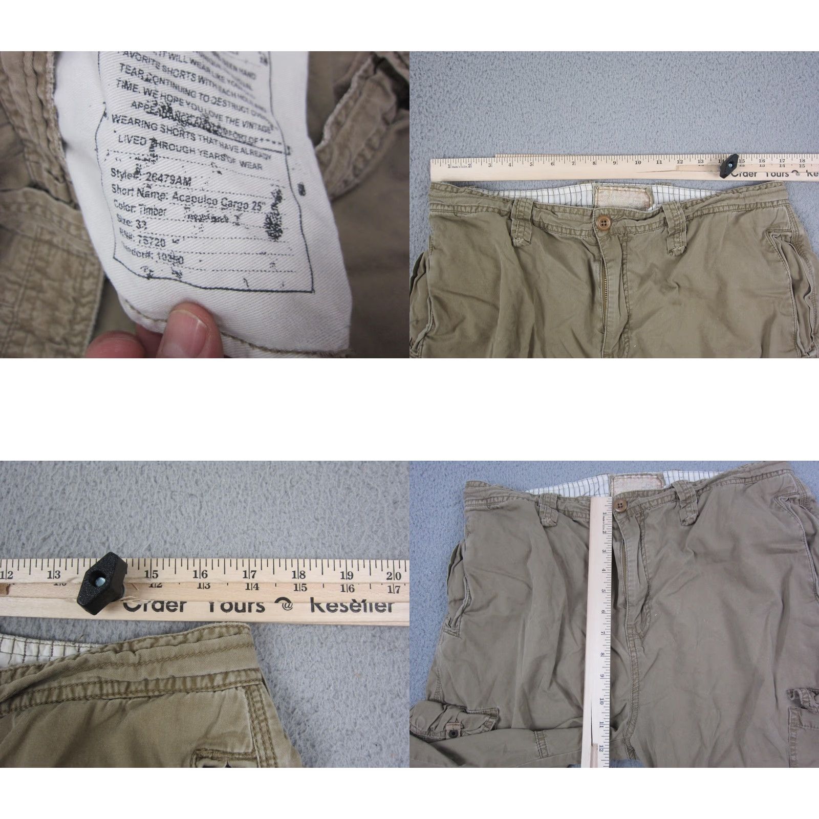 Vintage Buckle Buckle Shorts Mens 33 Brown Khaki Acapulco Cargo 25" Outdoor Hiking Canvas 5-Pocket Pockets Cargo Size US 33 - 8 Thumbnail