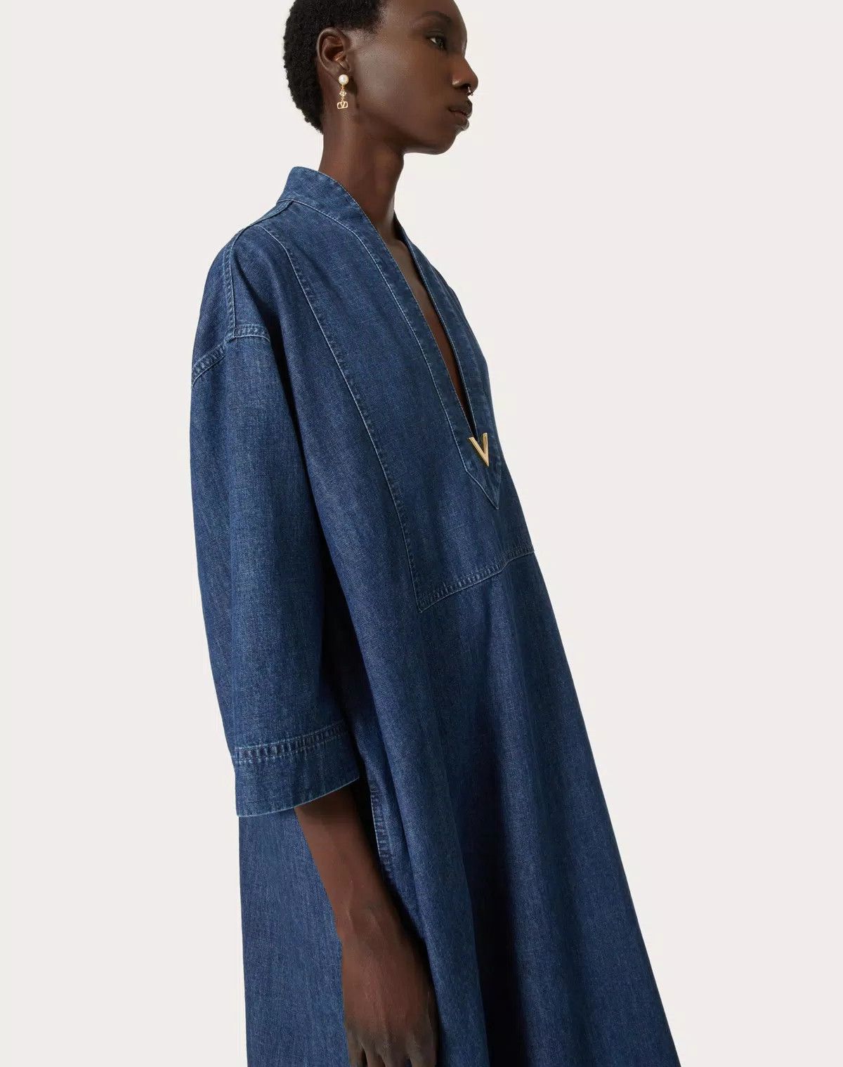 Valentino o1s1wg110625 Chambray Denim Kaftan in Medium Blue Size M / US 6-8 / IT 42-44 - 6 Thumbnail