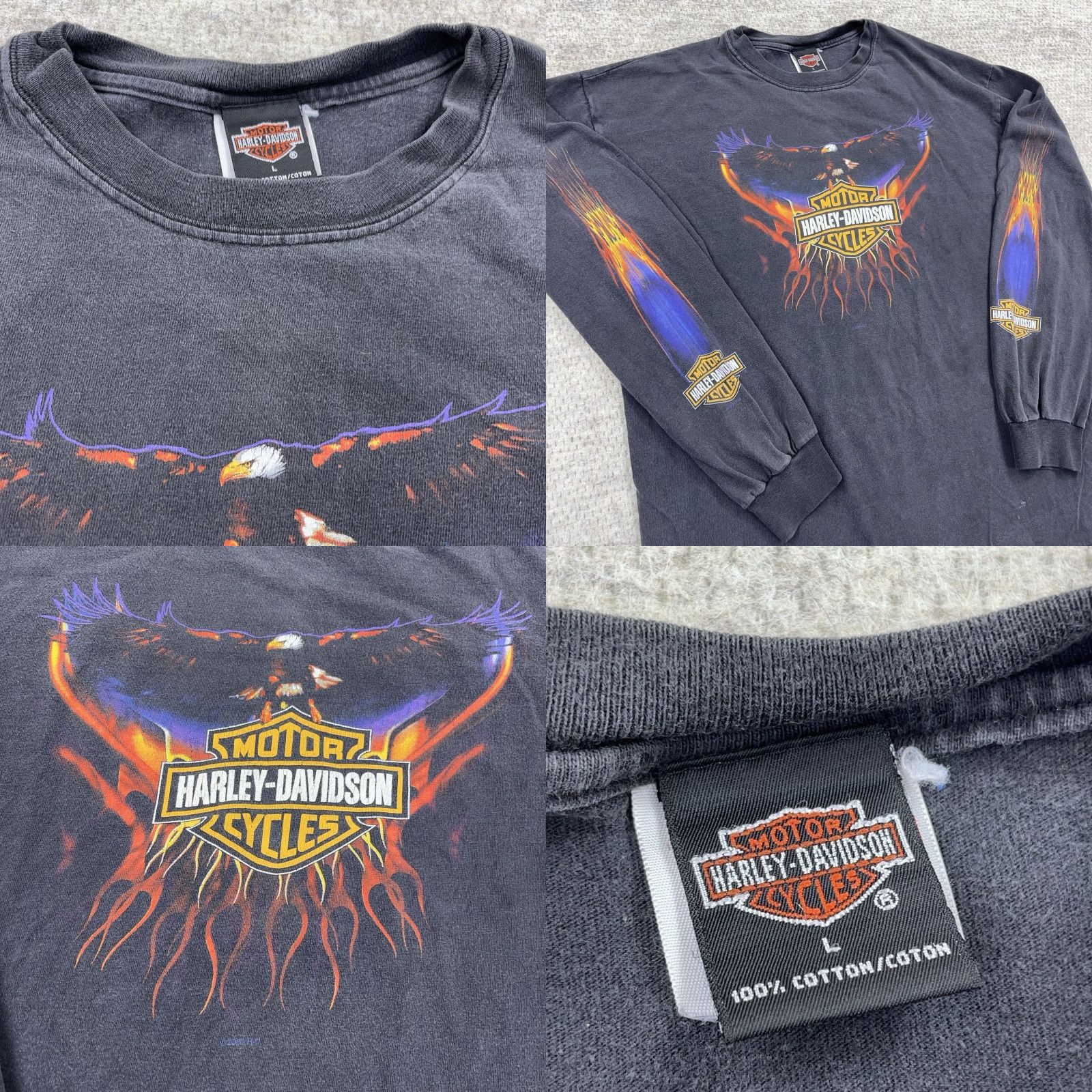Harley Davidson VINTAGE Harley-Davidson Shirt Men Large Black Graphic Print 80s USA Logo Long Sleeve Fire Flames Eagle Size US L / EU 52-54 / 3 - 8 Thumbnail