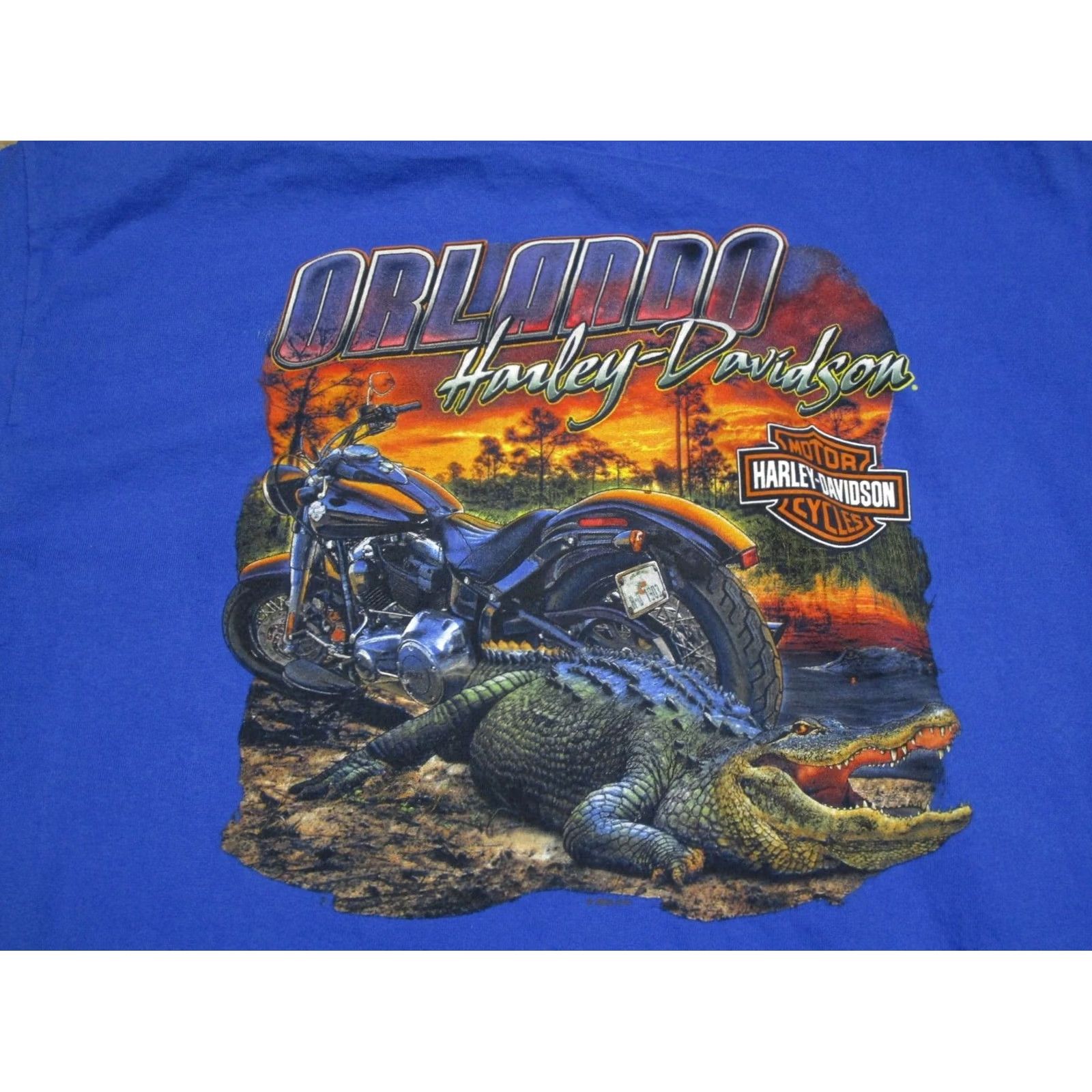 Harley Davidson Harley-Davidson Shirt Men Large Blue Orlando Florida Biker Motorcycle Alligator Graphic Print Short Sleeve Crew Neck T-Shirt Size US L / EU 52-54 / 3 - 4 Thumbnail