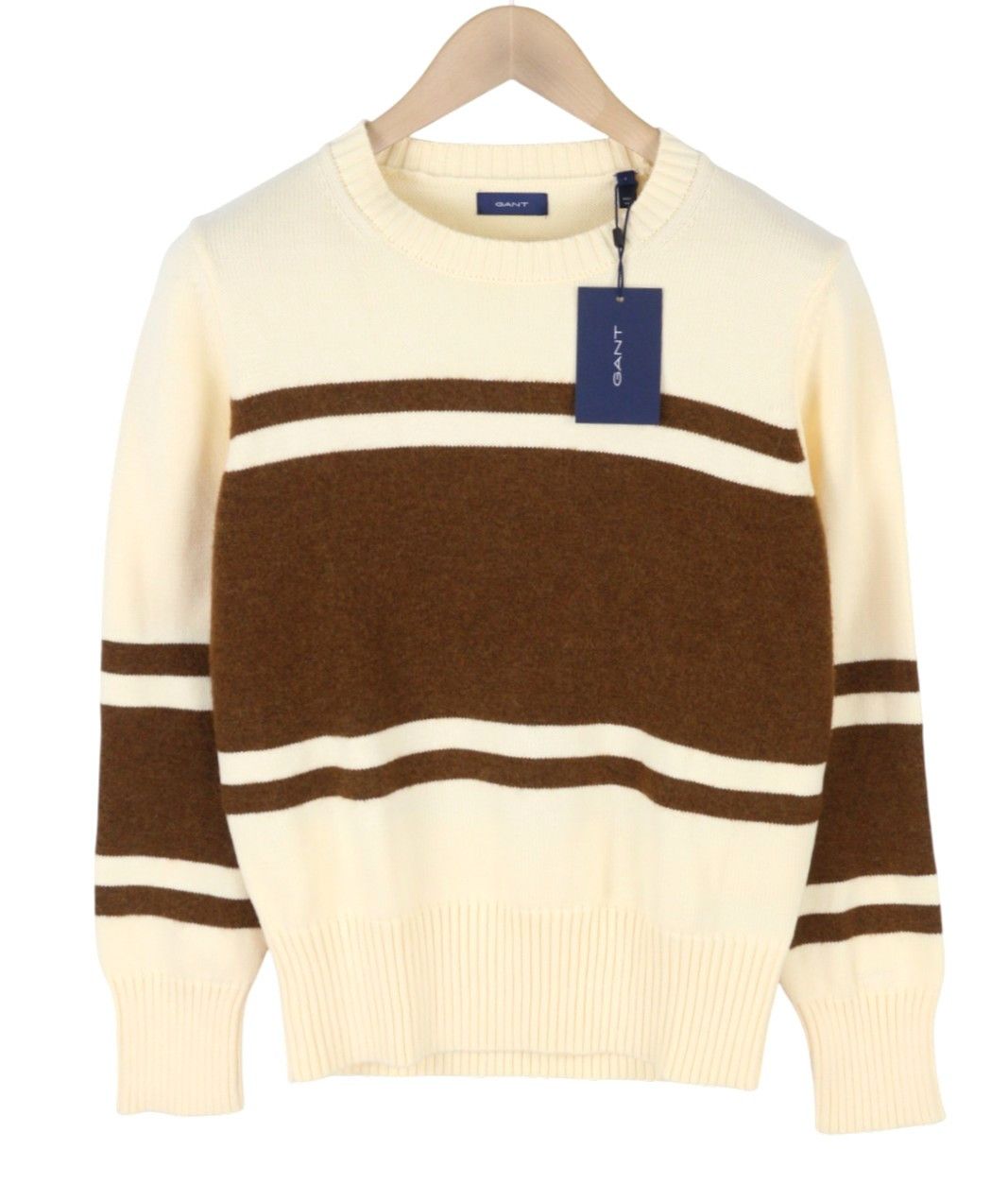 Gant BLOCK STRIPED C-NECK L Cream Alpaca Wool Blend 88110 Size L / US 10 / IT 46 - 3 Thumbnail