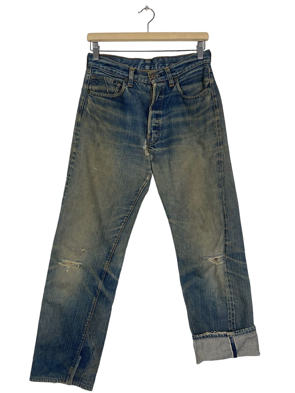 Levi's 80s Levis Selvedge Ripped Denim Jean Buttonfly Snap Button 6 Size US 29 - 7 Thumbnail