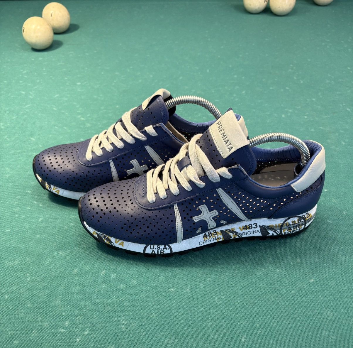 Premiata PREMIATA Lucy Lacer Men's Blue Perforated Leather Sneakers Size US 8 / EU 41 - 2 Thumbnail