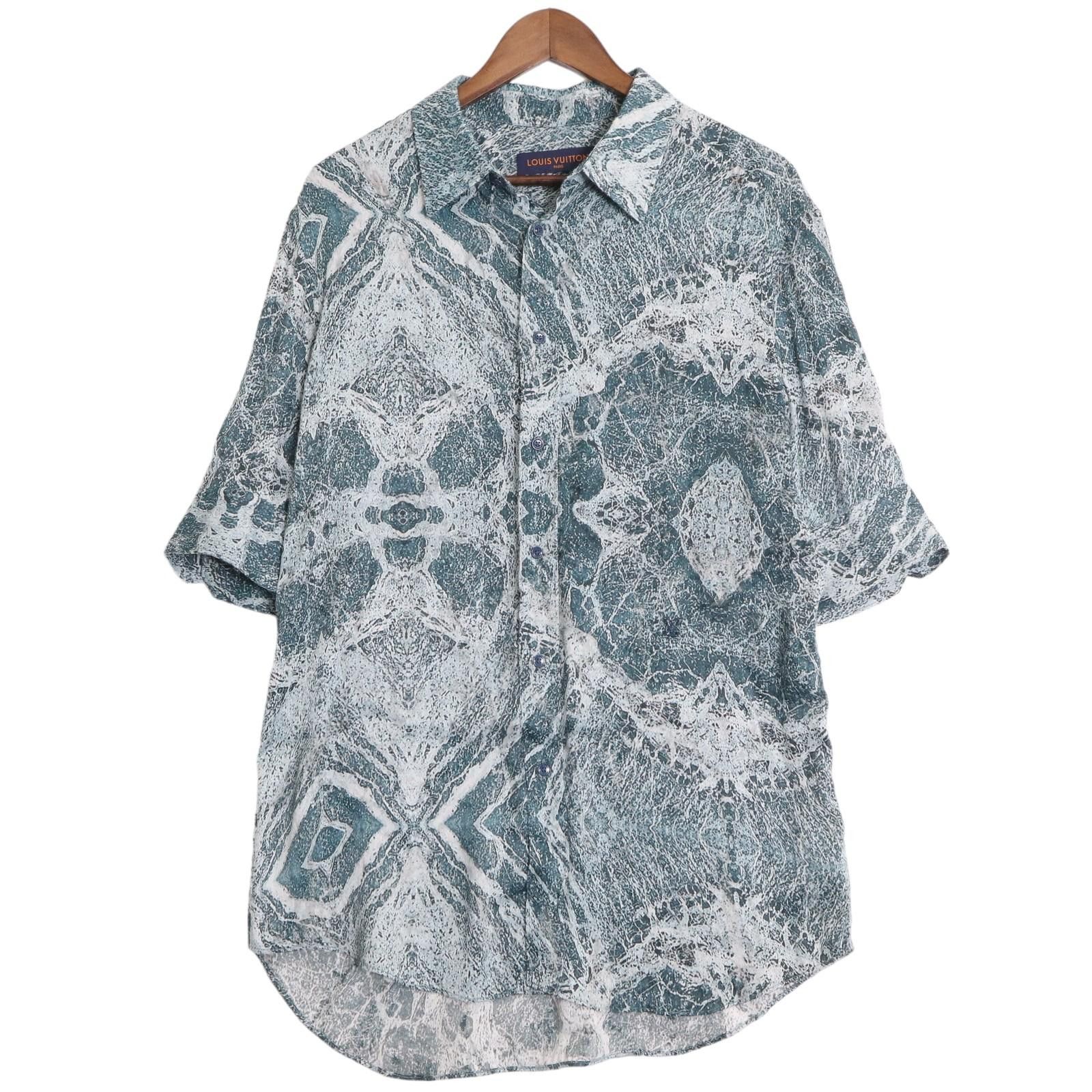 image of Louis Vuitton Marble Salt Print Shirt in Blue, Men's (Size XL)