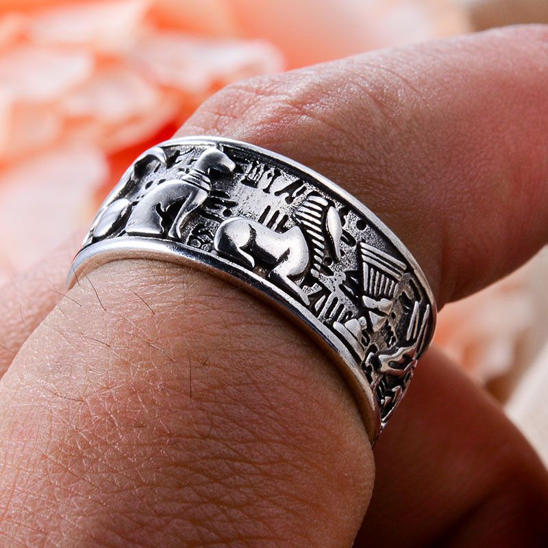 Jewelry × Vintage Resizable The Egyptian Gods Horus Anubis Retro Ring Size ONE SIZE - 8 Thumbnail