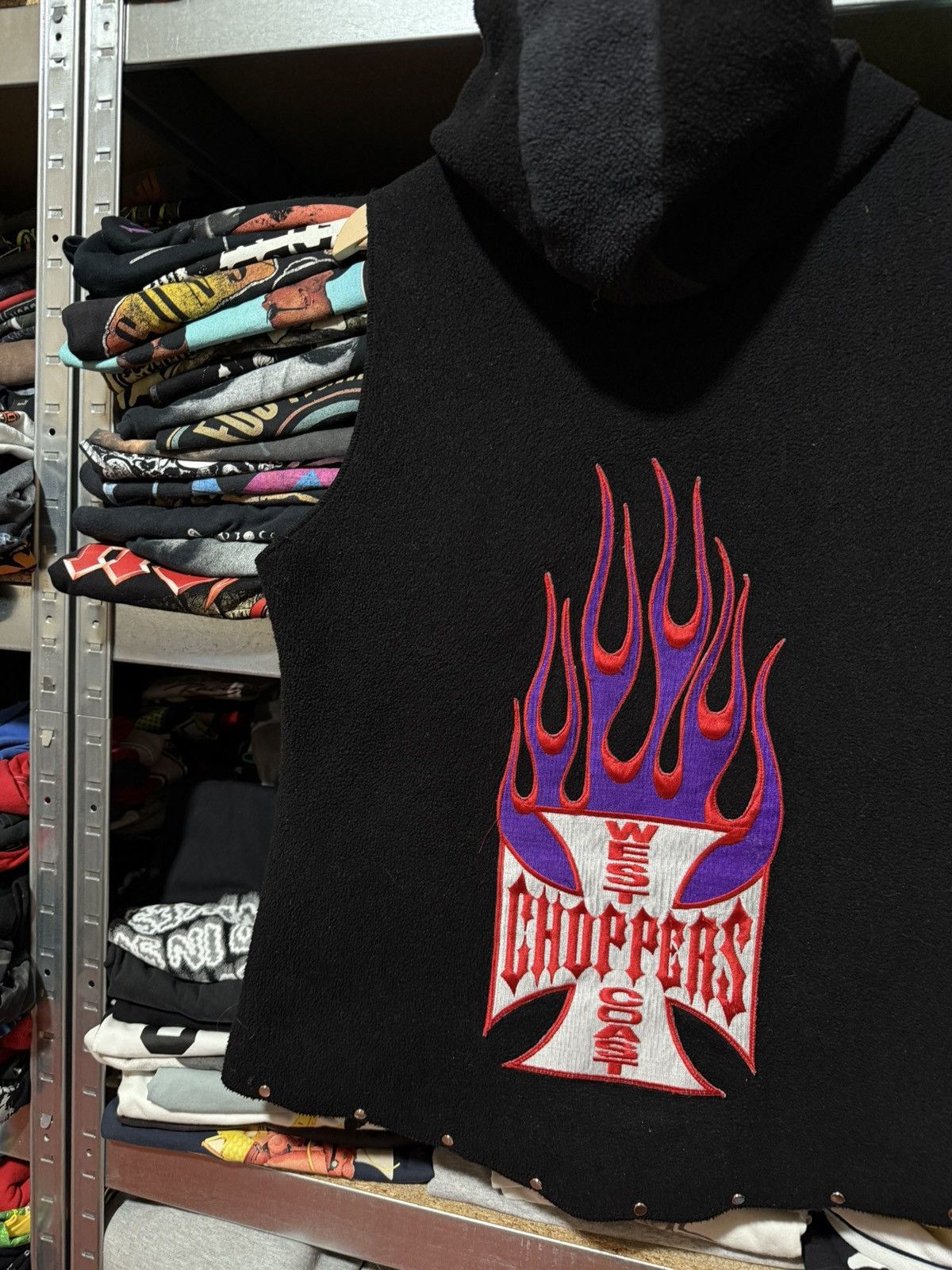 West Coast Choppers Vintage 90’s West Coast Choppers Flame Hooded Vest Y2K Hype Size US M / EU 48-50 / 2 - 3 Thumbnail
