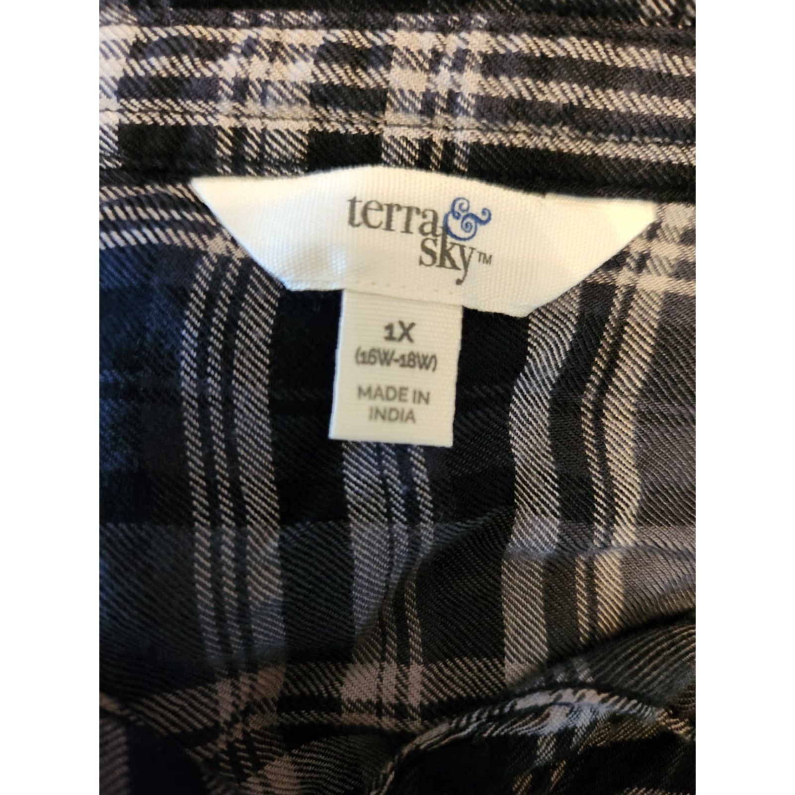 Vintage Terra & Sky Black Plaid Flannel Long Sleeve Button Up Top Shirt 1X Size XL / US 12-14 / IT 48-50 - 7 Thumbnail