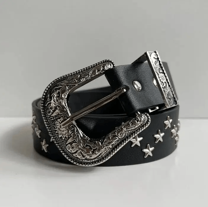 Japanese Brand Vintage black American western cowboy boho star-studded belt Size ONE SIZE - 3 Thumbnail