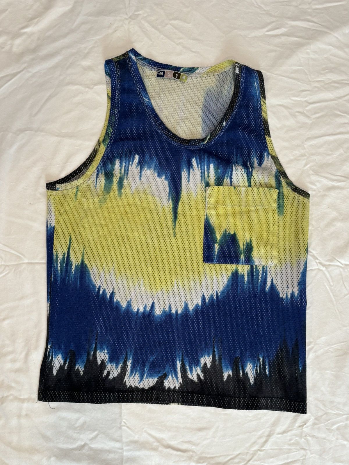 MSGM MSGM Men's Tie Dye Mesh Tank Top Blue Yellow Pocketed Size M Size US M / EU 48-50 / 2 - 2 Thumbnail