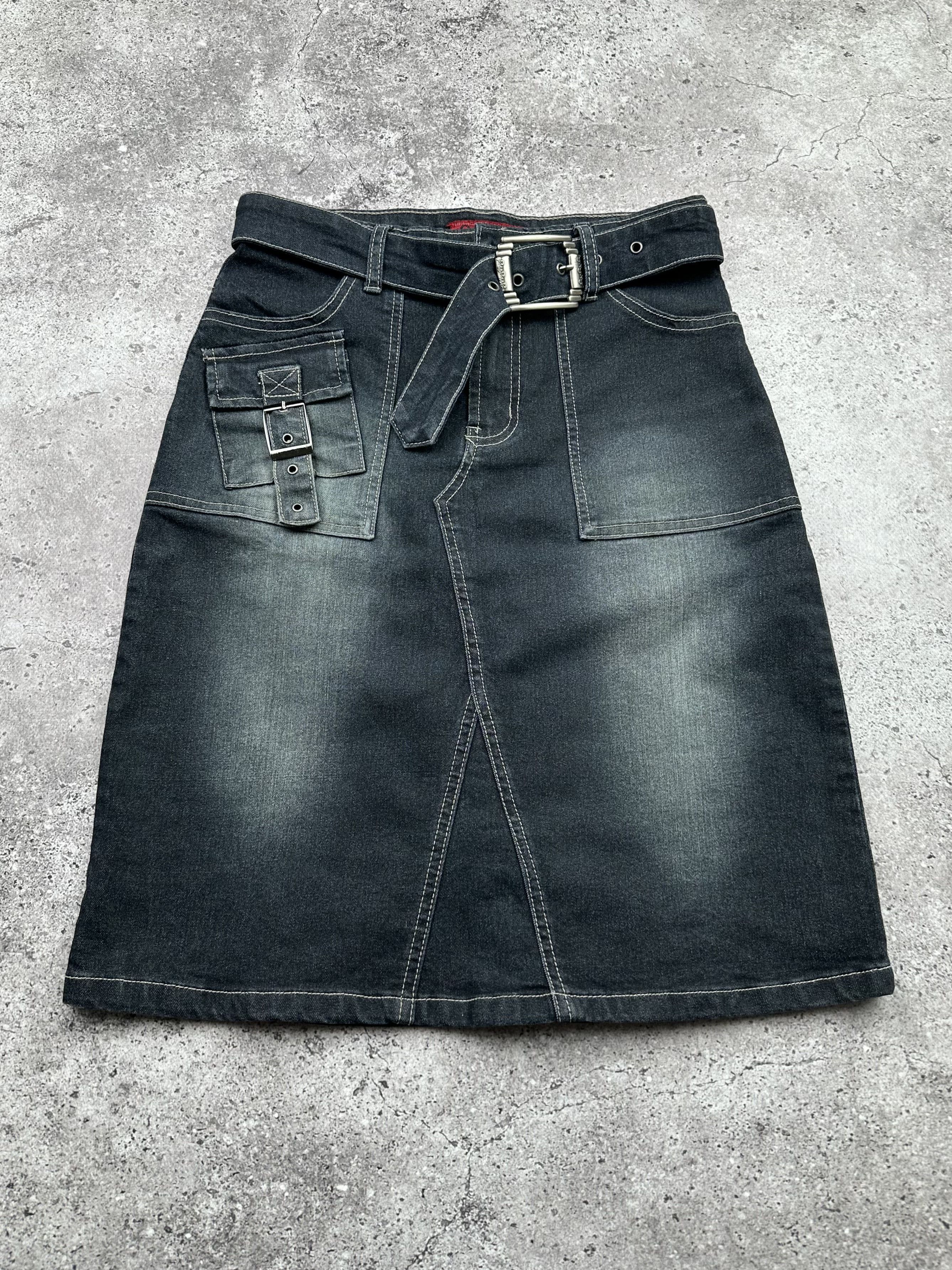 image of Avant Garde Vintage Faded Bondage Skirt With Belt in Blue, Women's (Size 27)