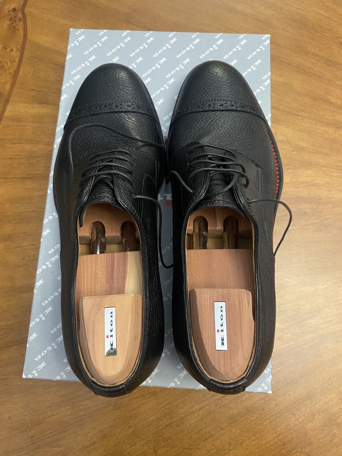 Kiton Black Leather Kiton Dress Shoes Size US 7 / EU 40 - 4 Thumbnail