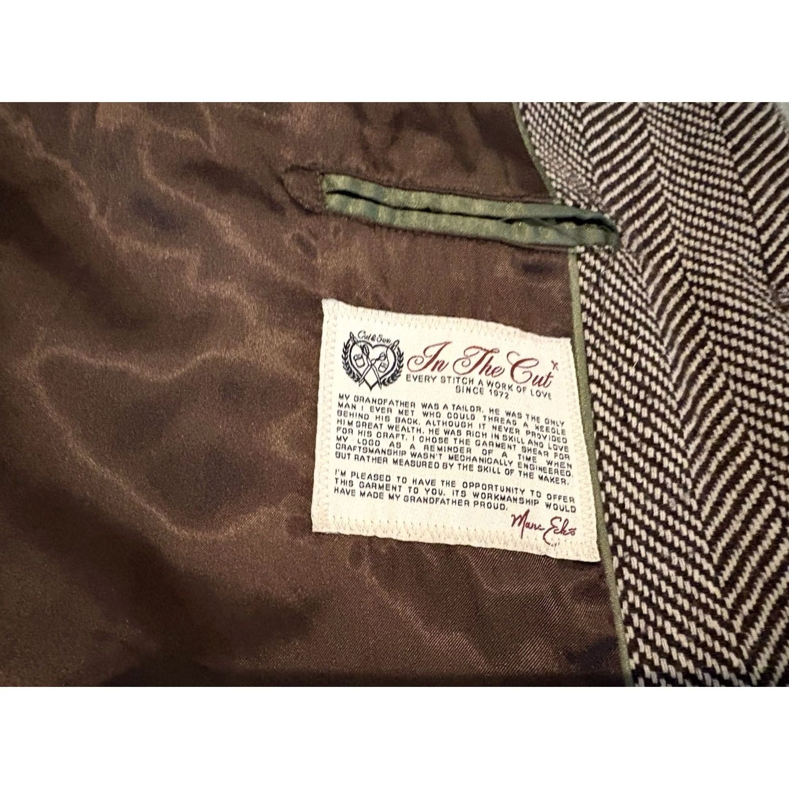 Vintage Marc Ecko Blazer Jacket Mens XL Brown Patchwork Plaid Two Button Coat Sport Coat Regular Length Size 46R - 3 Thumbnail