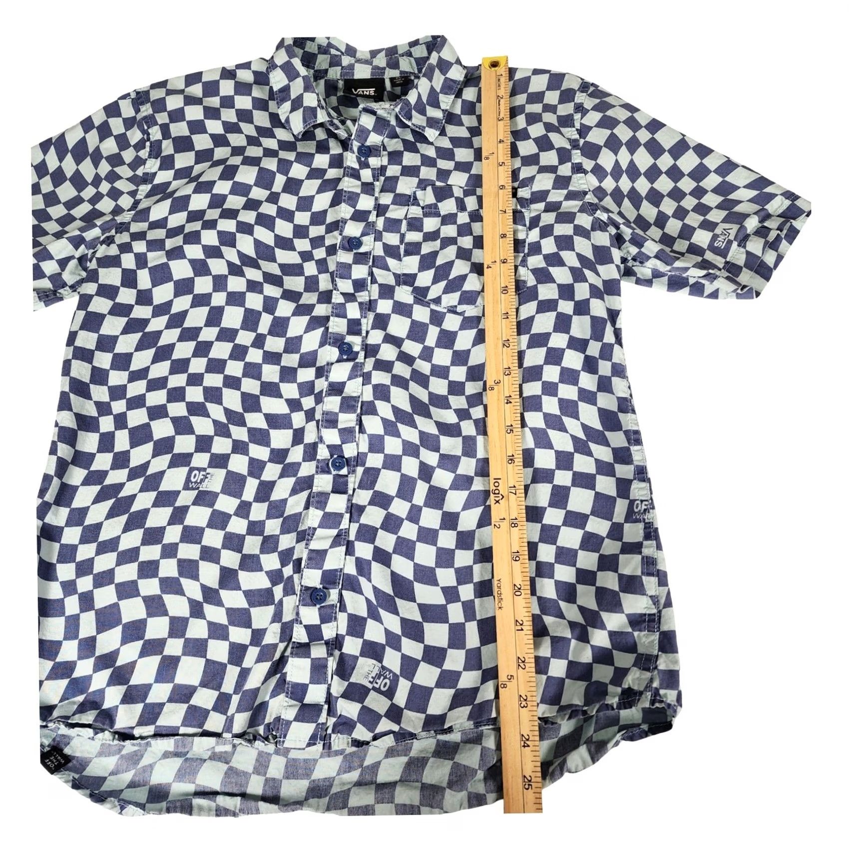 Vans VANS Warped Checkerboard Short Sleeve Button Down Shirt Blue Cotton Shirt Mens XL Blue Checkerboard Warped Pattern Casual Beach Summer Size US XL / EU 56 / 4 - 4 Thumbnail