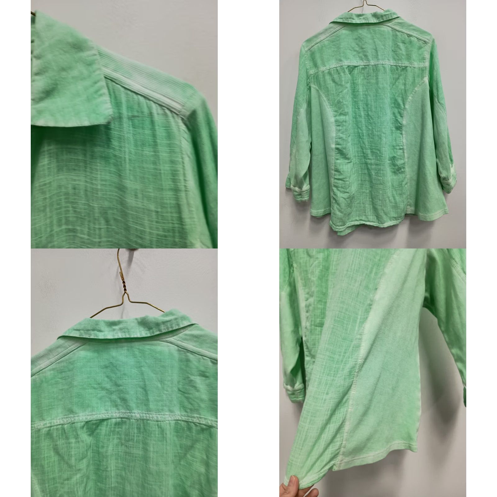Vintage Parsley & Sage Wearable Art Lagenlook Shirt XL Green Washed Button Up 3/4 Sleeve Size XL / US 12-14 / IT 48-50 - 8 Thumbnail