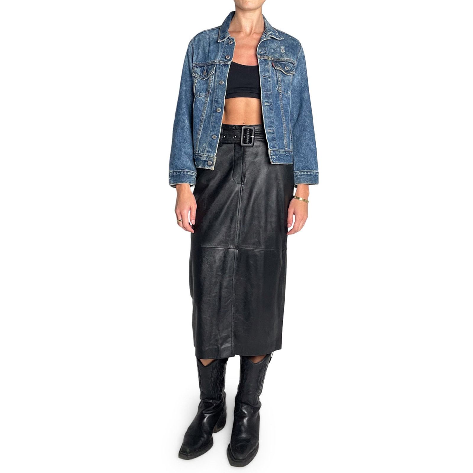 Vintage Vintage Black Leather Skirt Size 26" / US 2 / IT 38 - 2 Thumbnail