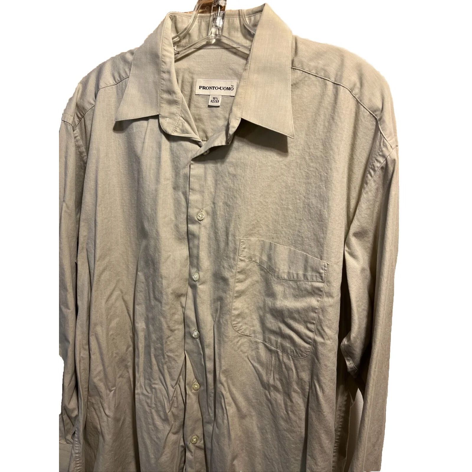 Pronto Uomo Pronto-Uomo Men’s 16.5 32/33 Beige LS Cotton Shirt EUC Size US XL / EU 56 / 4 - 1 Thumbnail