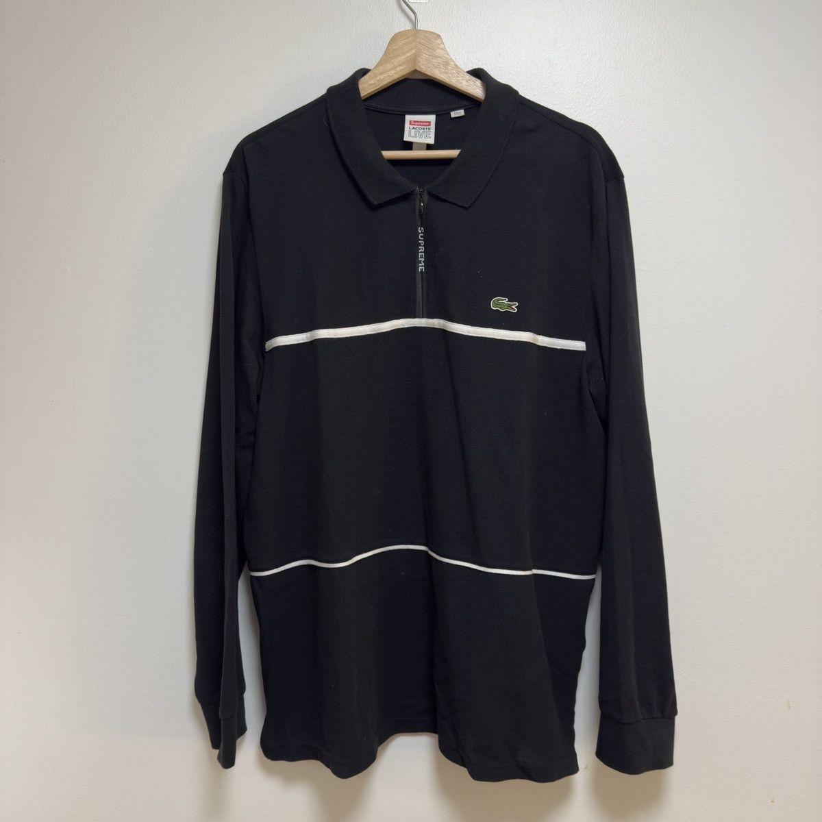 Supreme LACOSTE Pique Zip L/S Polo Black Men's - FW19 - US
