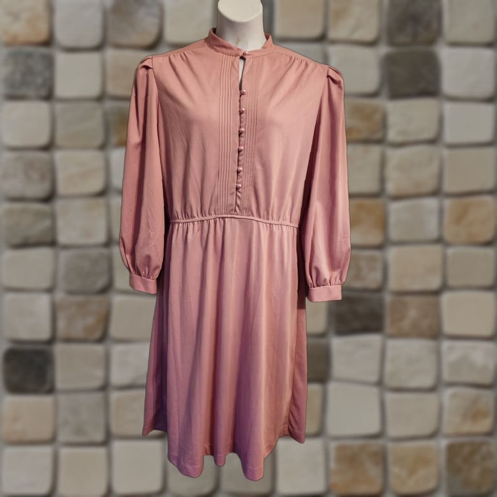 Vintage VINTAGE Carriage Court Secretary Midi Dress Pink 20W Plus 70s 80s Mauve Polyester Girls Women Mens Size 3XL / US 20-22 - 1 Thumbnail
