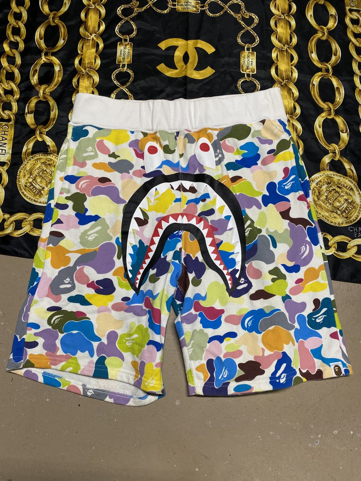 Bape Multi Camo Shark Sweat Shorts | Grailed