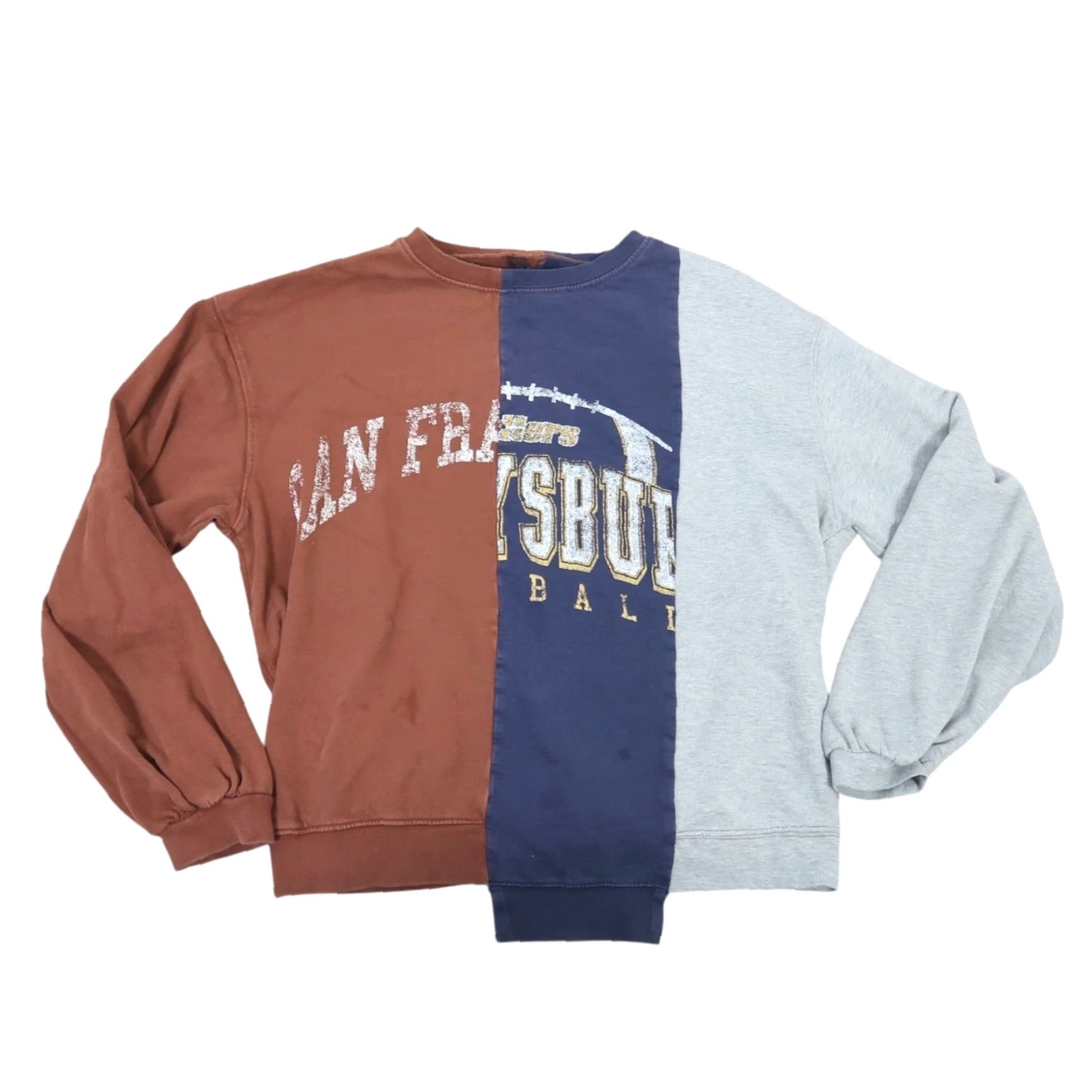 Urban Outfitters VINTAGE Urban Outfitters Sweatshirt Patchwork Upcycle Brown Grey Navy Sports Crew Neck L Women Size L / US 10 / IT 46 - 2 Thumbnail