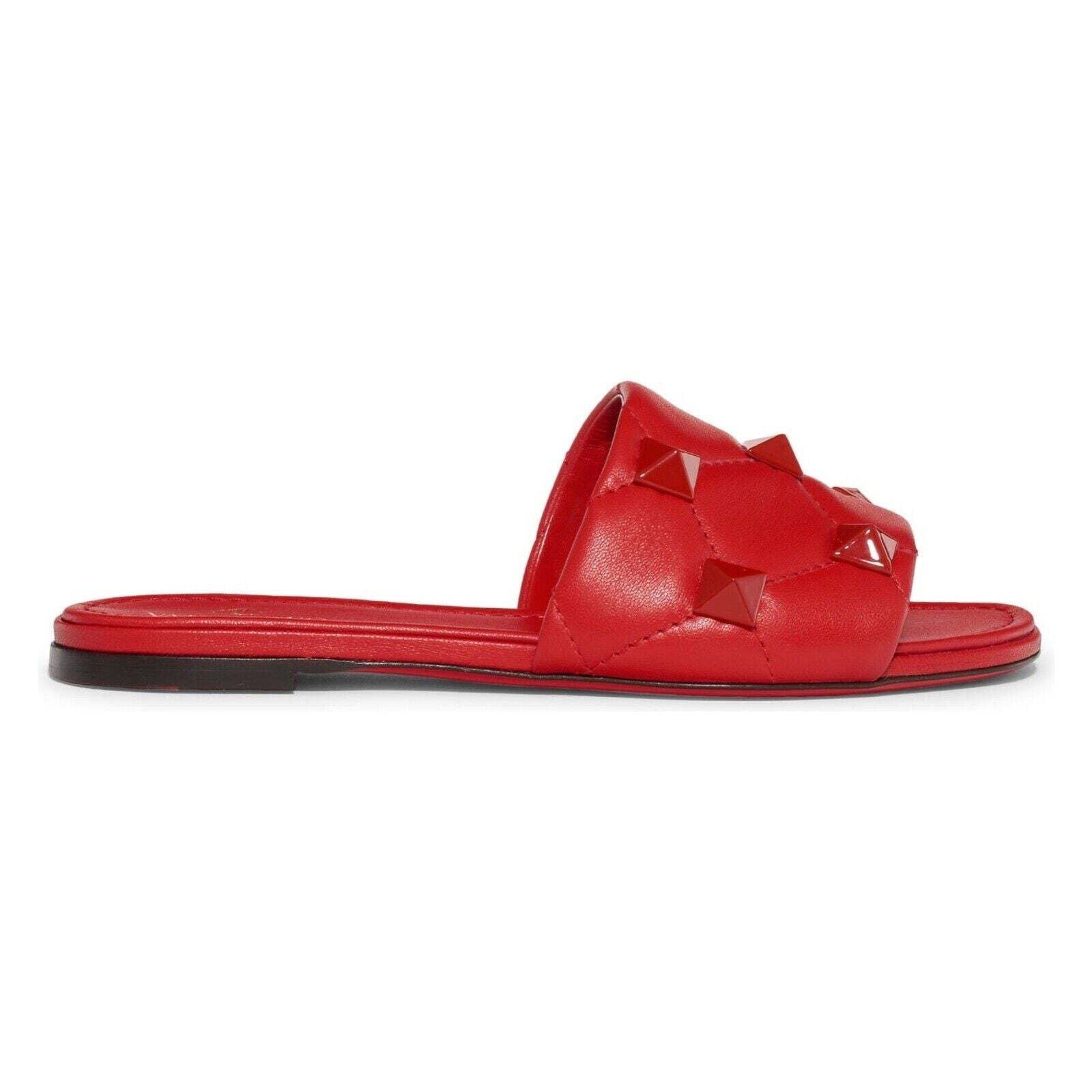 Valentino Valentino Rockstud Roman Stud Red Leather Quilted Slide Size US 6.5 / IT 36.5 - 3 Thumbnail