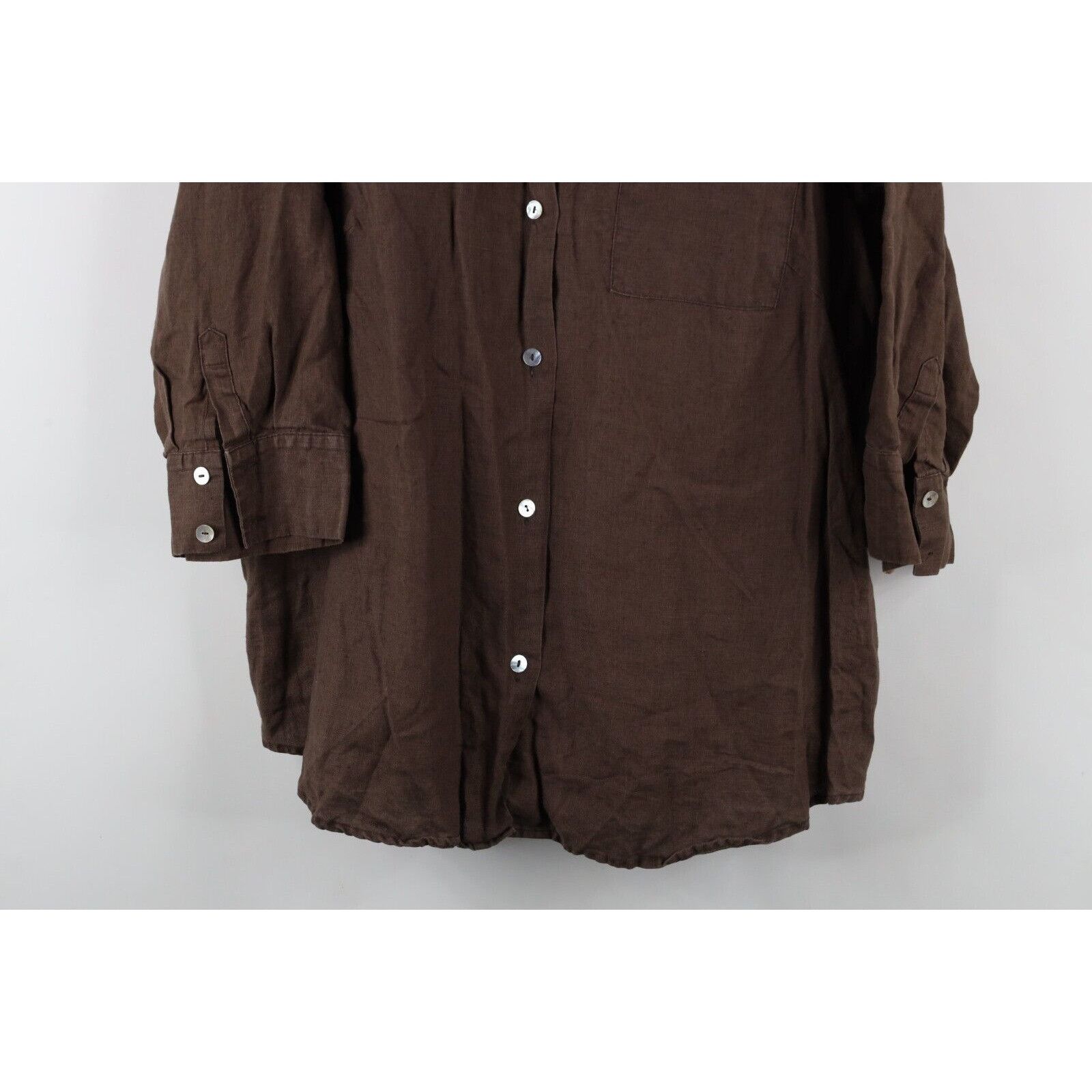 Vintage Vintage 90s Lagenlook Linen Oversized Collared Button Shirt Size XXL / US 16-18 / IT 52-54 - 3 Thumbnail