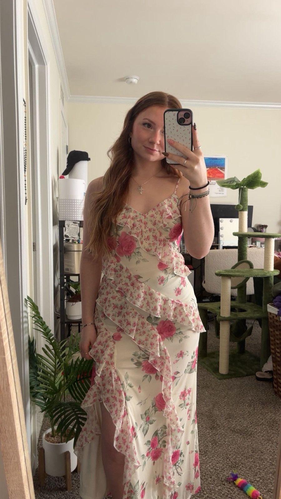 Other Pink and cream floral maxi dress with ruffles Size S / US 4 / IT 40 - 1 Thumbnail