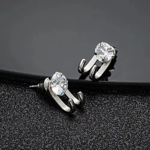 Other 925 Silver Platef CZ Cubic Zirconia Stud Earrings for Men Size ONE SIZE - 7 Thumbnail