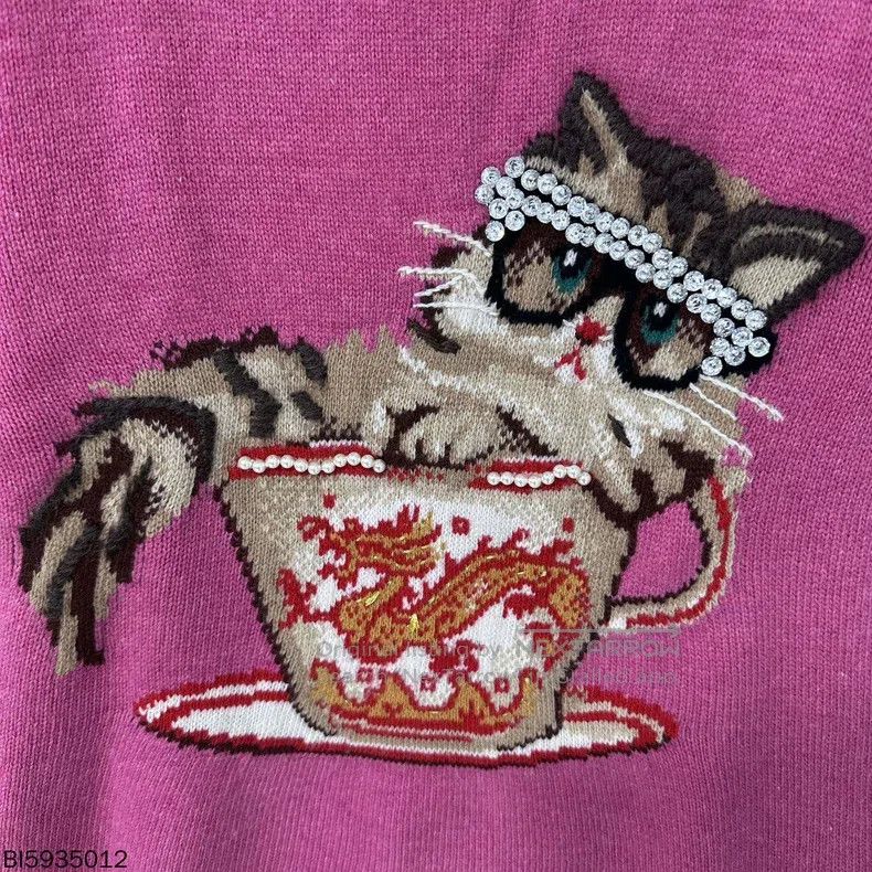 Gucci Gucci Pink diamond-inlaid cat knitted sweater Size S / US 4 / IT 40 - 4 Thumbnail
