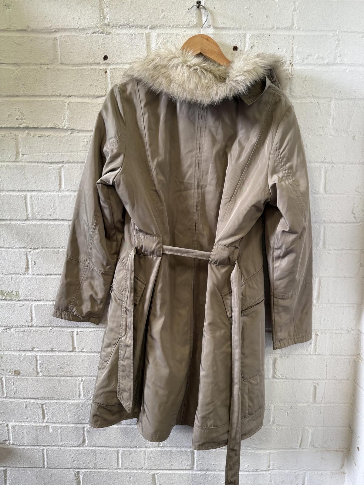 Designer John Rocha Women's Beige Quilted Coat with Faux Fur Hood Size ONE SIZE - 4 Thumbnail