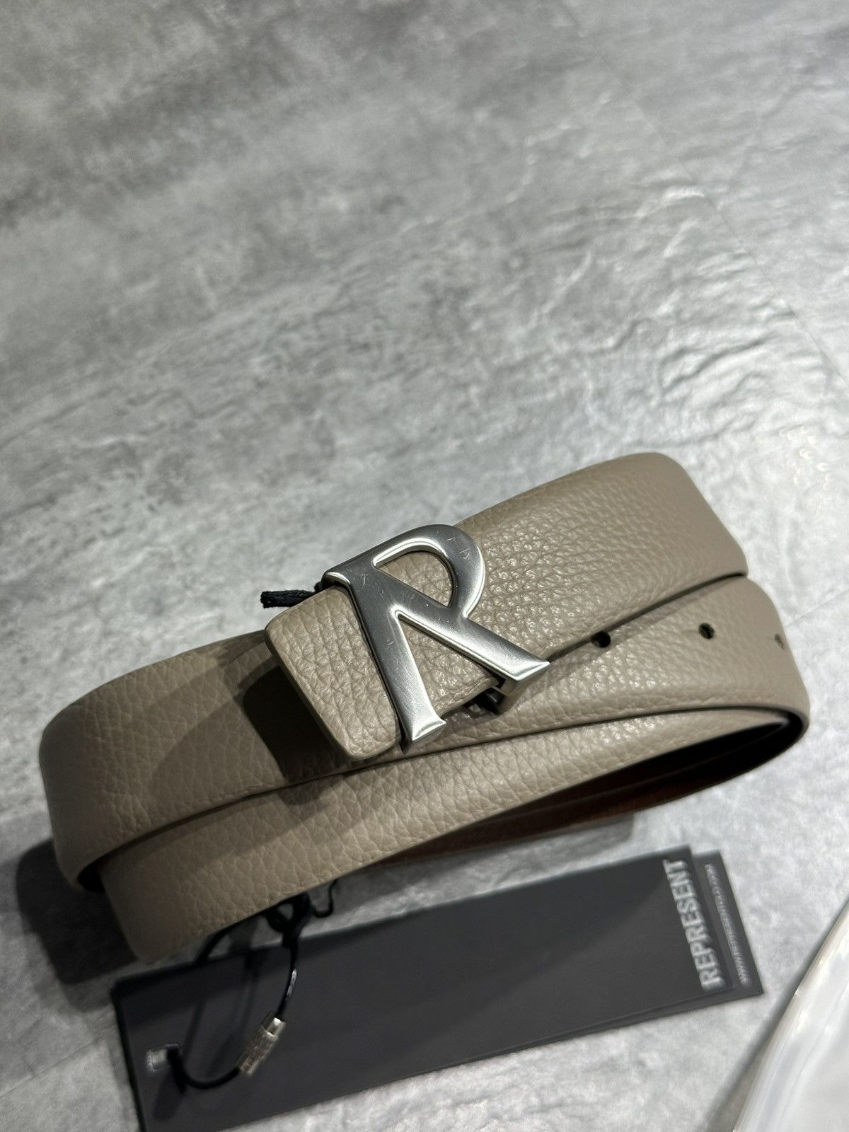 Represent Clo. Represent Initial Tumbled Leather Belt - Mushroom Size ONE SIZE - 2 Thumbnail
